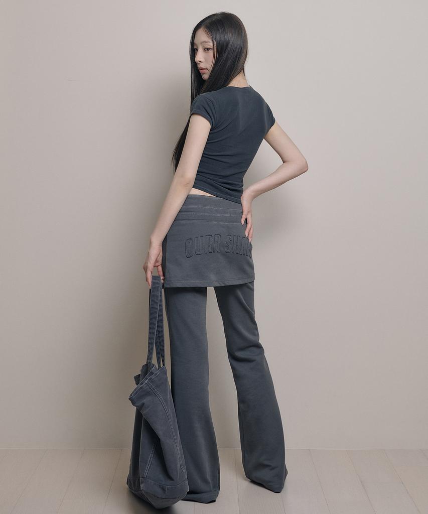 AWOSWEIB Double Waist Skirt Pants - Charcoal