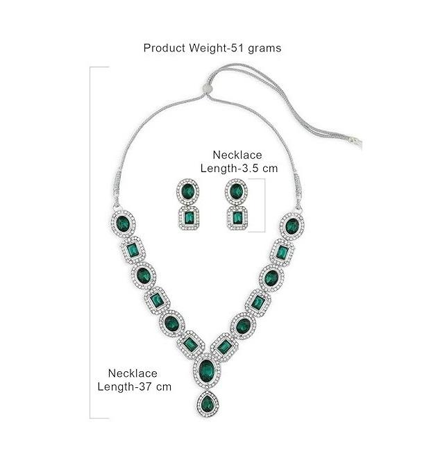 Green Stones & Dazzling Austrian Diamonds Embellished Necklace & Earring Set For Women