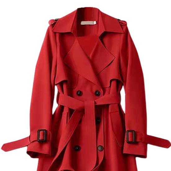 Fall Winter Women Trench Coat Turn-down Collar Solid Color Double-breasted with Belt Mid Length Loose Thermal Long Sleeved Commuting Dating