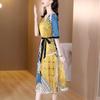 Stylish Floral Print Elastic Satin Dress for Young Mothers with Slim Fit and Silk Skirt