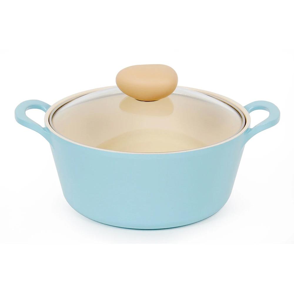 NeoFlam Garnek do gulaszu RETRO (18 cm) ze szklaną pokrywką Można myć w zmywarce Bez PFOA Miętowy / Różowy