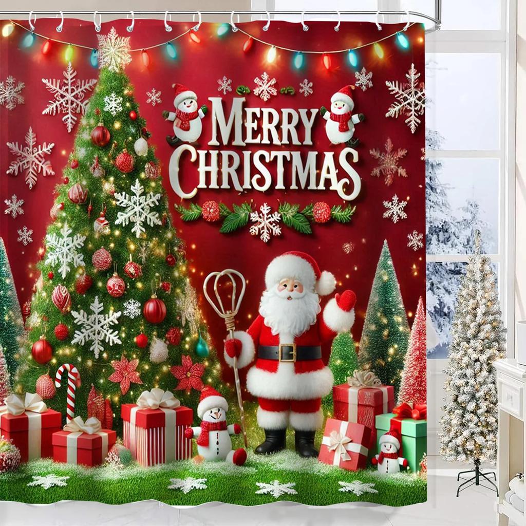 Christmas Festival decorations Santa Claus Pattern Bathroom Shower Curtain With 12 Hooks Home bathroom decor and accessories