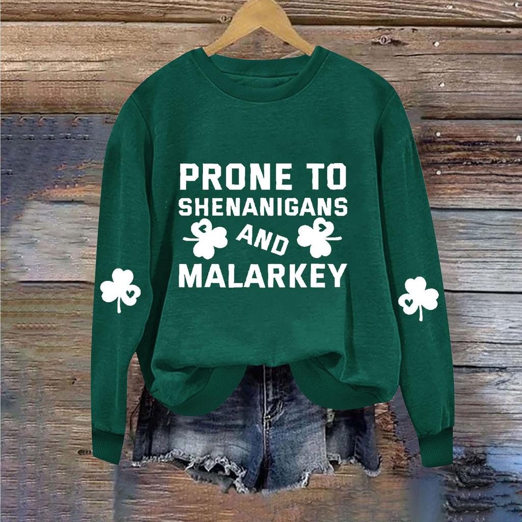 Women Long Sleeve Crewneck Sweatshirts Oversized Funny St. Patrick's Irish Shirts Pullover