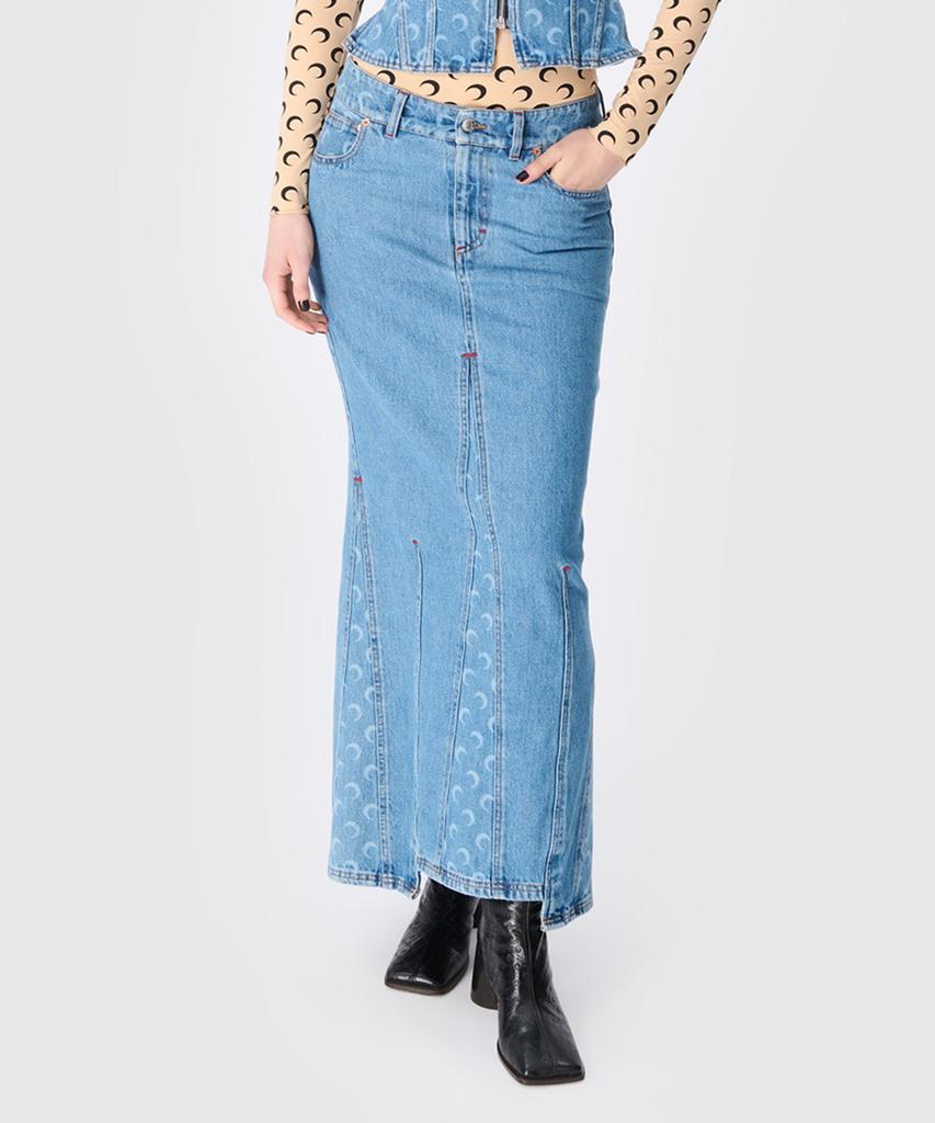 Marine Serre (W) Moon Laser Denim Long Skirt Light Blue
