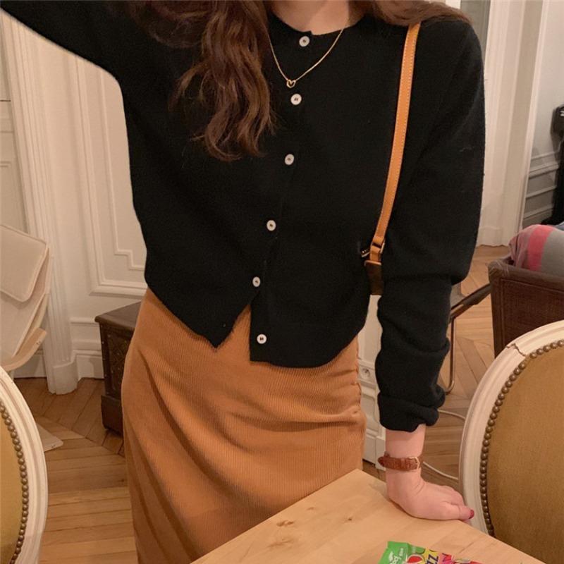 Fashion New Round Neck Short Knitted Cardigan Jacket Women Autumn Winter Loose Outerwears Women's Cardigans Sweater Long Sleeve Solid Sweaters 24917