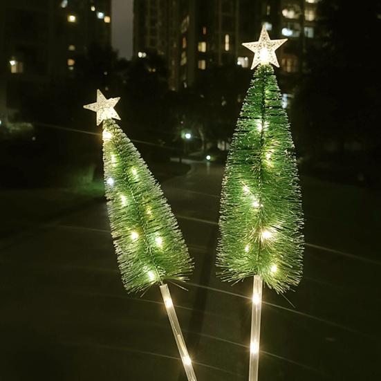 Solar Powered Christmas Tree Lights Outdoor Waterproof LED Lawn Lights with Star Topper Colorful Holiday Garden Decoration for Yard Patio