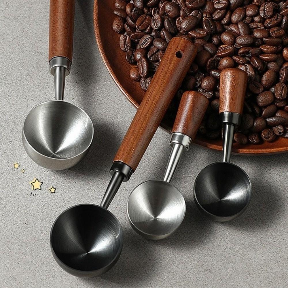 15/30ml Coffee Measuring Spoons Wooden Handle Measuring Cup New Round Head Measuring Spoon