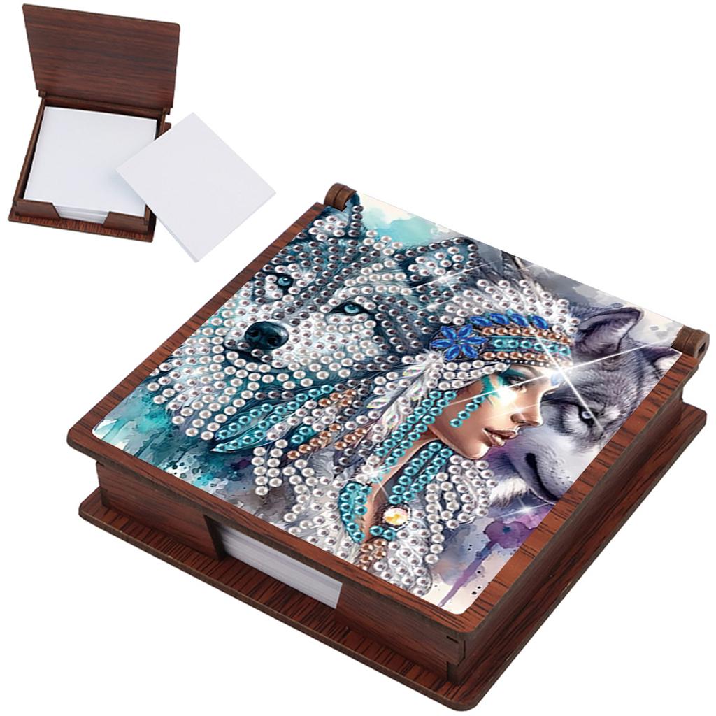 Wooden DIY Memo Paper Storage Box Diamond Art with 160 Papers Diamond Painting Note Box for Home Office and School Supplies