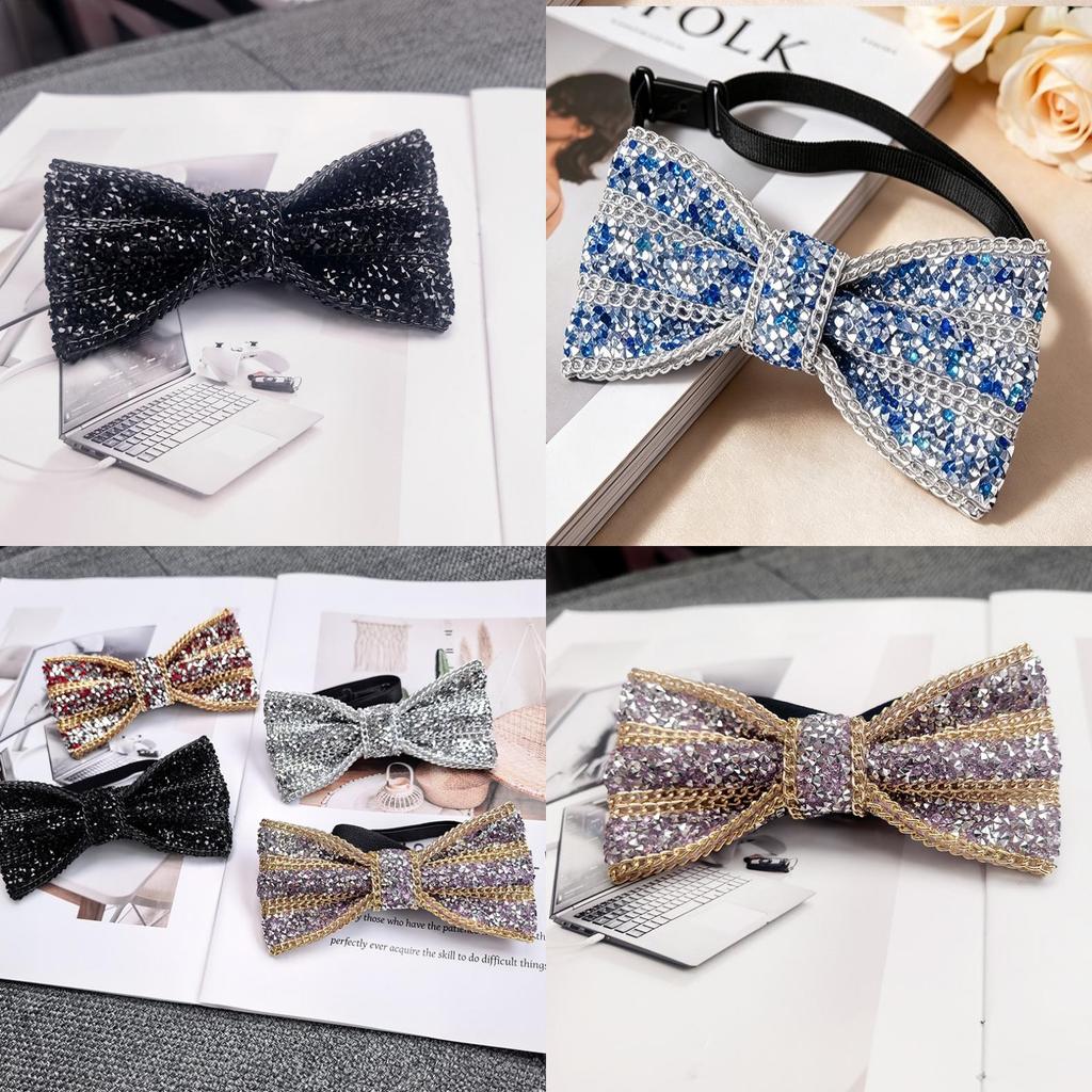 Mens Diamond Embellished Bow Tie For Formal Evening Party With Ceramic Material