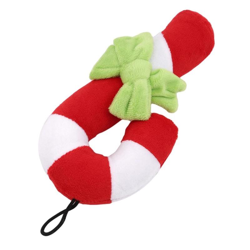 Christmas Pet Dog Toy Teether Cane Cleaning Dog Interactive Toy Bite-resistant Candy Cane Crutch Shape Chew Bite Training Tool