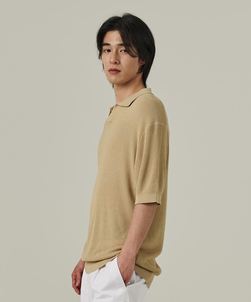 ANALOG MOOD Neff Open Collar Short Sleeve Knit (Beige)