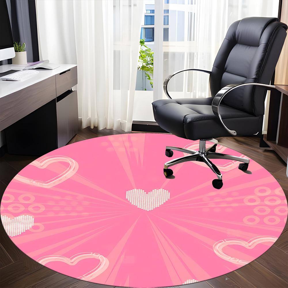1pc Heart Print Office Round Rug, Carpet for Office, Gaming, Lightweight Round Floor Mat Yy260208006