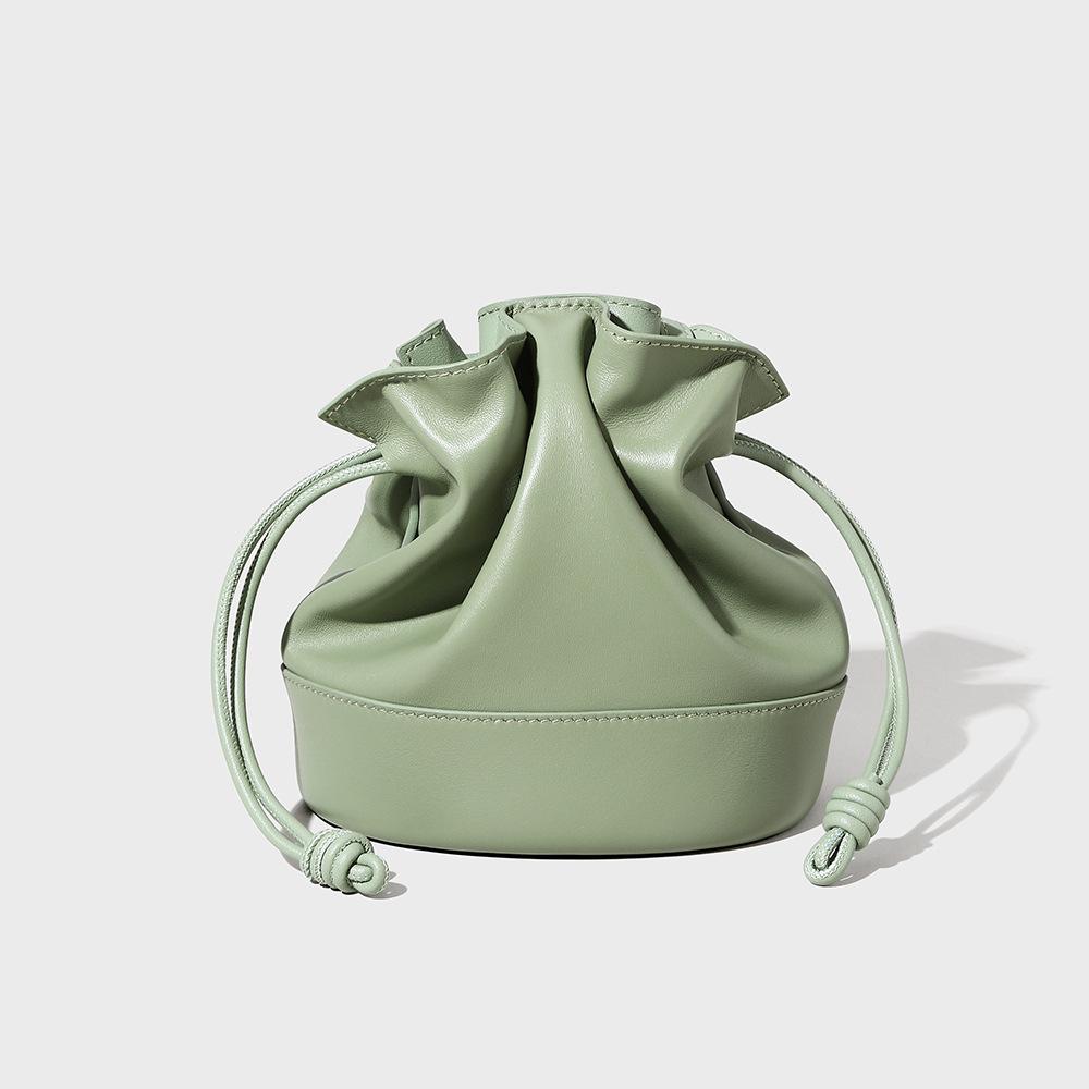 Drawstring Sheepskin Cloud Bag Genuine Leather New High-end Fashion Underarm Shoulder Bag Large Capacity Bucket Bag Crossbody Bag
