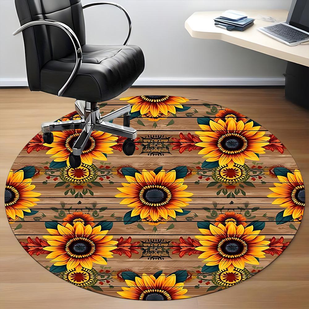 1 Stück Teppich mit Sonnenblumenmuster für das Büro, rutschfest, runder Teppich, weich und bequem, Teppich für das Büro, runde Bodenmatte yy251225109