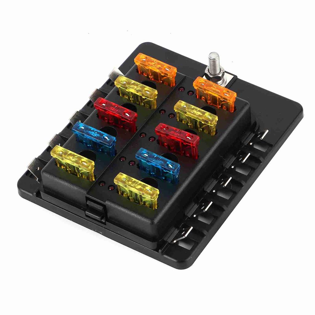 10-cestný poistkový box, držiak poistkového bloku typu blade s LED indikátorom pre automobil, loď, jachtu