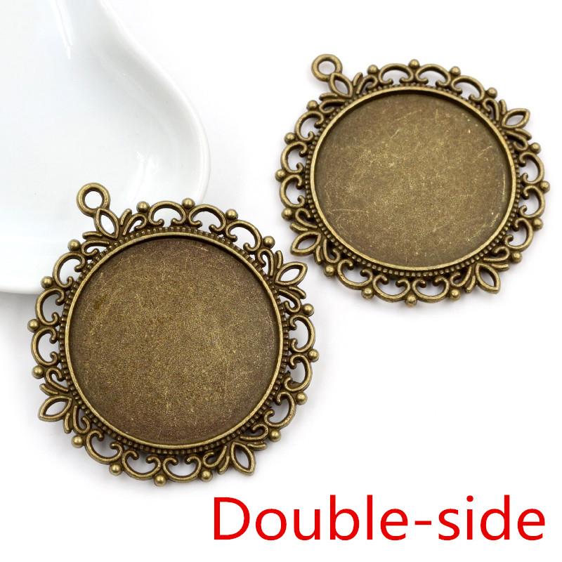 5pcs/lot 35mm Inner Size Antique Bronze and Silver Colors Plated Vintage Baroque Style Cabochon Base Setting Charms Pendant