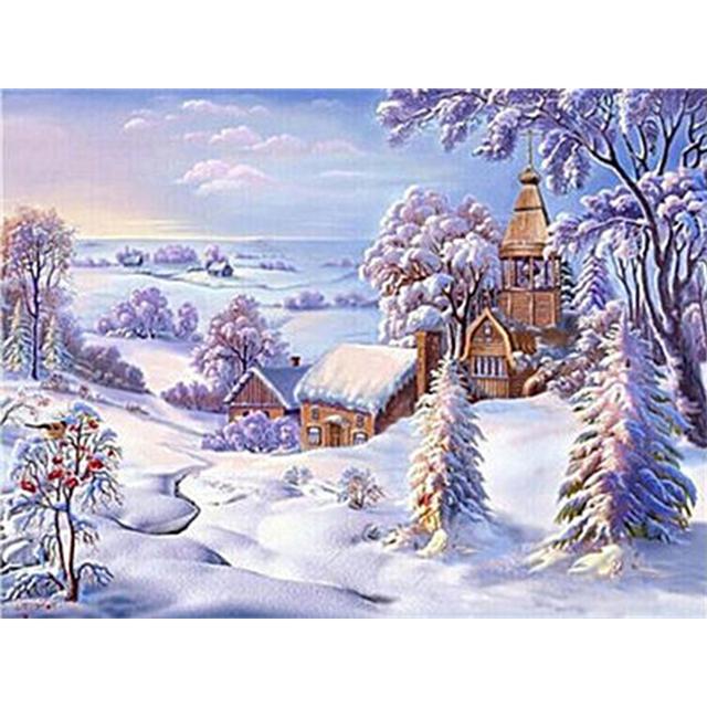 5D DIY Diamond Painting Landscape Winter House Rhinestone Art Picture Rhinestone Diamond Embroidery Mosaic Home Decoration Gift