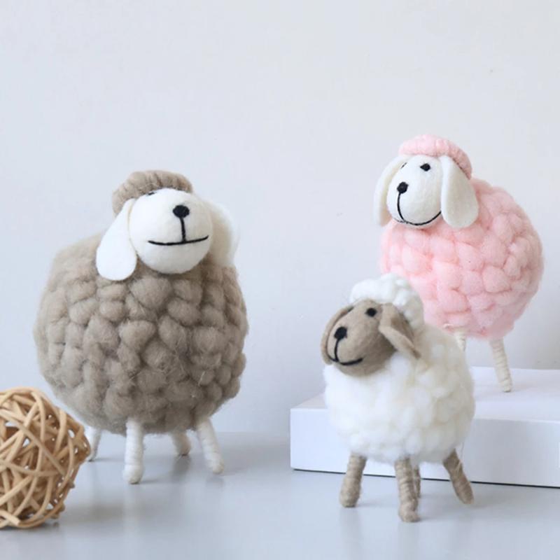 Mini Felt Sheep Figurines Miniatures Wool Felt Lamb Cute Toys Desktop Decor Home Furnishings Cute Table Ornament