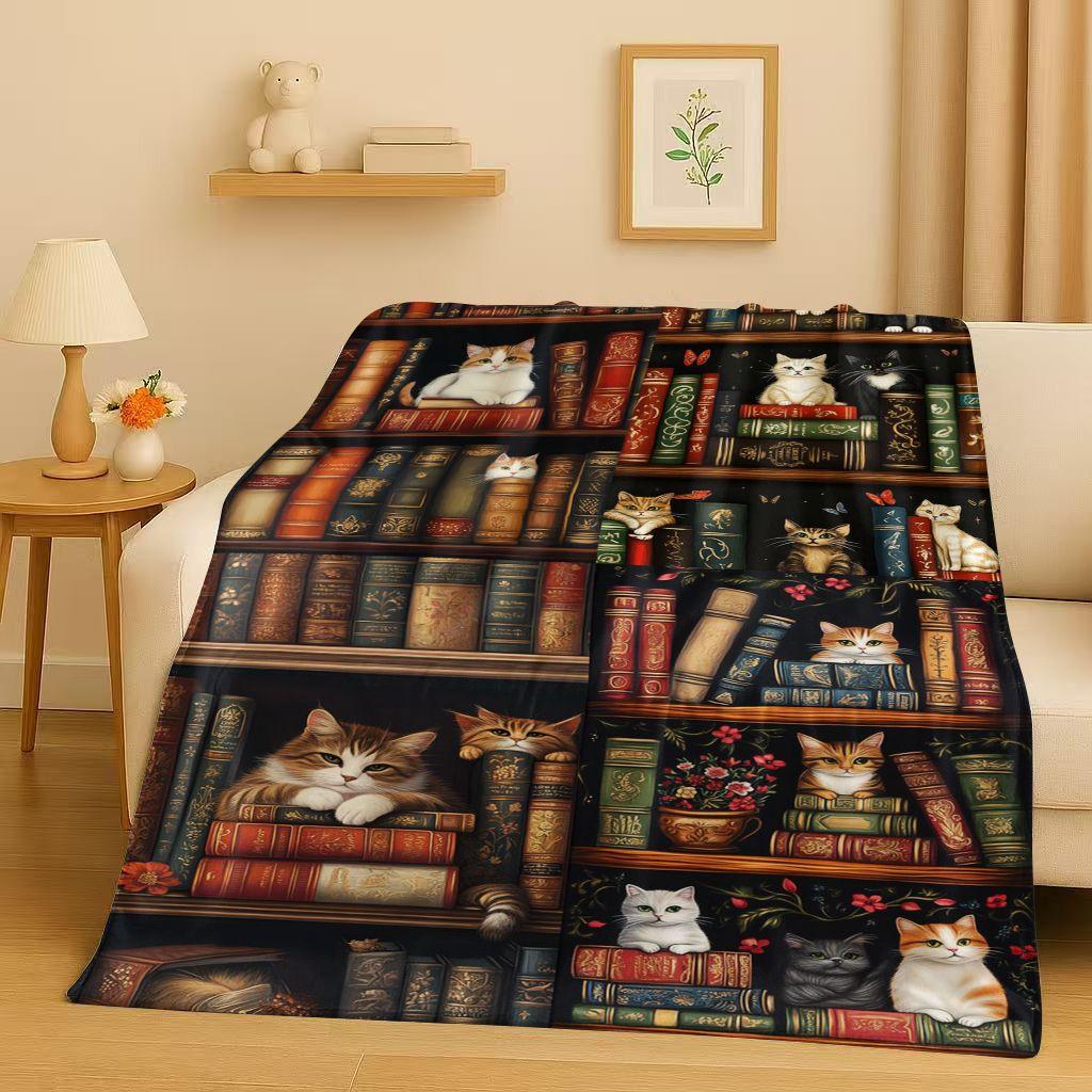 3D Retro Magic Book Library Bookshelf Flannel Blanket,Ultra Soft Warm Plush Throw for Home Bedroom Bed Sofa Cover Office Gift