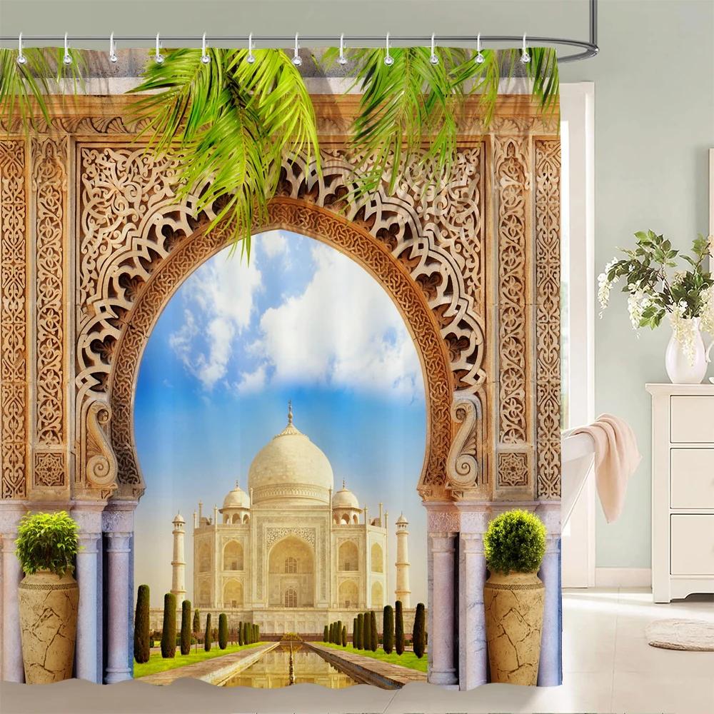Rural Garden Flowers Seaside Scenery Shower Curtain Waterproof Bathroom Curtains Beautiful Sea landscape Bath Screen with Hooks