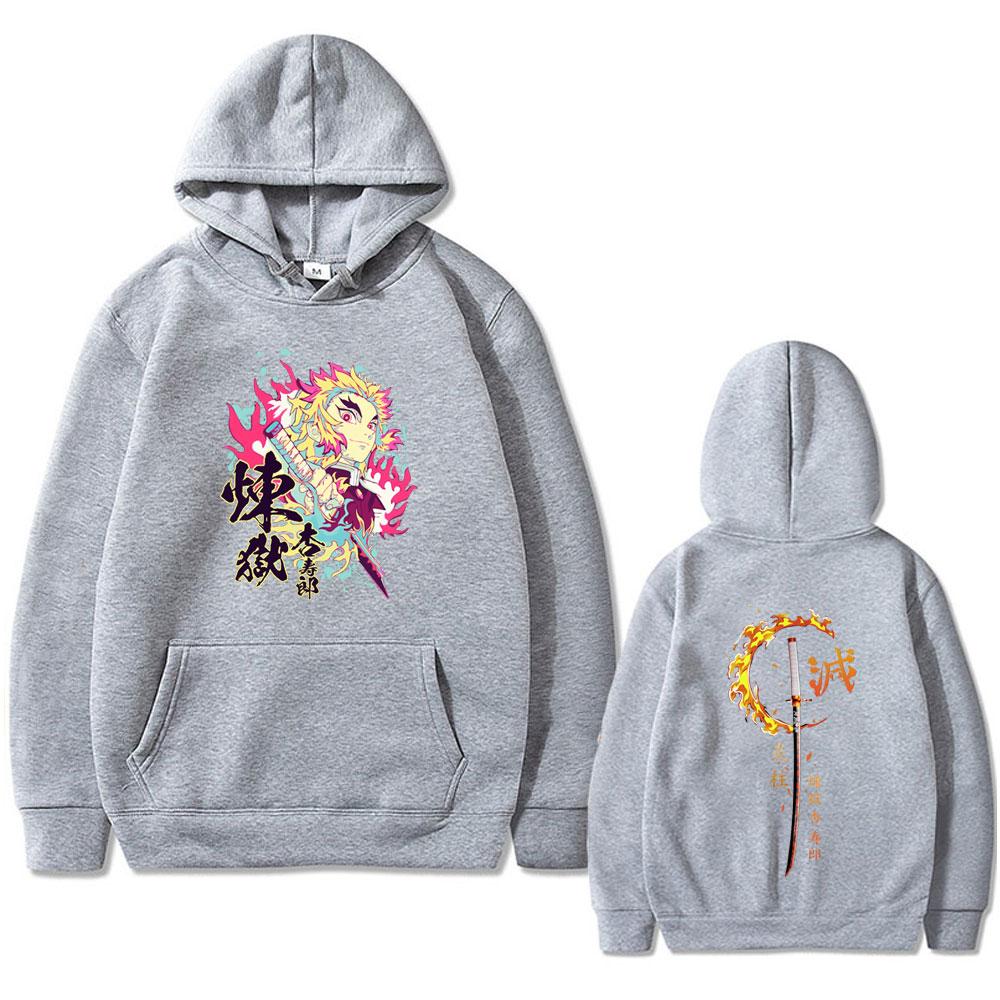 Anime Demon Slayer Hoodie Unisex Cartoon Rengoku Kyoujurou Grafik Sweatshirt Männer Frauen Vintage Trend Hoodies Streetwear