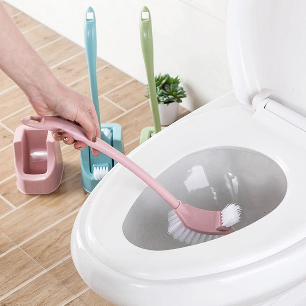 Long-handled Sanitary Brush Cleaning Curved Corner Toilet Brush with Base