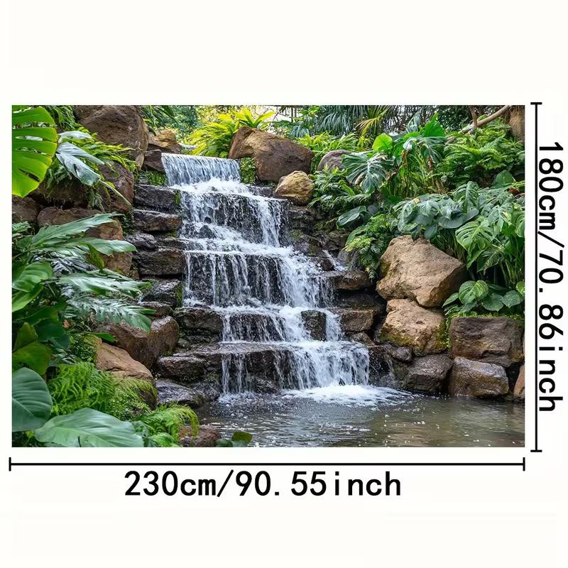 Toile de fond de cascade tropicale 2D, Fond photo nature pierre plante verte