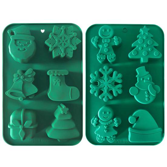 Christmas Silicone Cake Mold Set Xmas Tree Snowman Santa Claus Bells Snowflake Gingerbread Man Baking