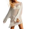 Women Cover Up Dress Batwing Long Sleeve See-through Hollow Mesh Bikini Cover Up Quick-Drying Breathable Beachwear