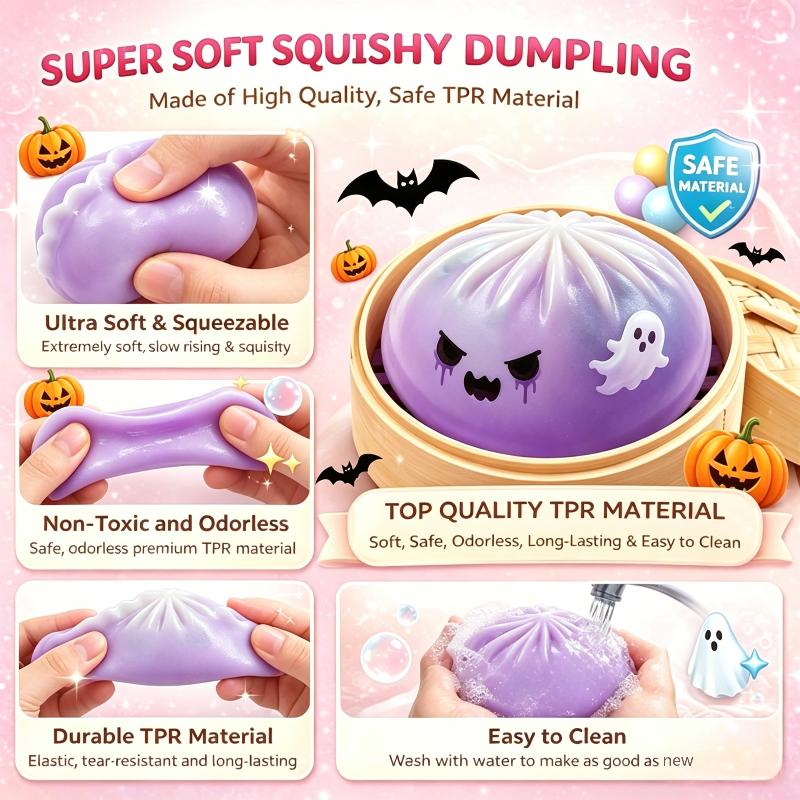 Squeeze Fidget Toy With Mini Steamer Box Halloween Dumpling Stress Toy, Cute Ghost Monster Bun
