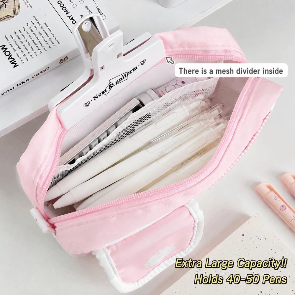 Multi-layer Pencil Case Pink White Stationery Bag Portable Pencil Pouch  Students
