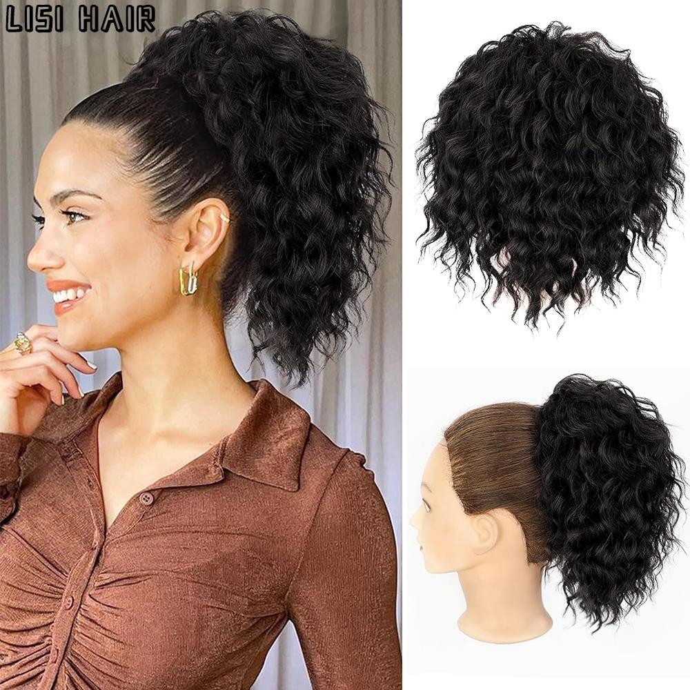 MISS WIG Synthetic Messy Bun Hair Piece - Loose Wavy Curly Drawstring Ponytail Wig Extension For Women