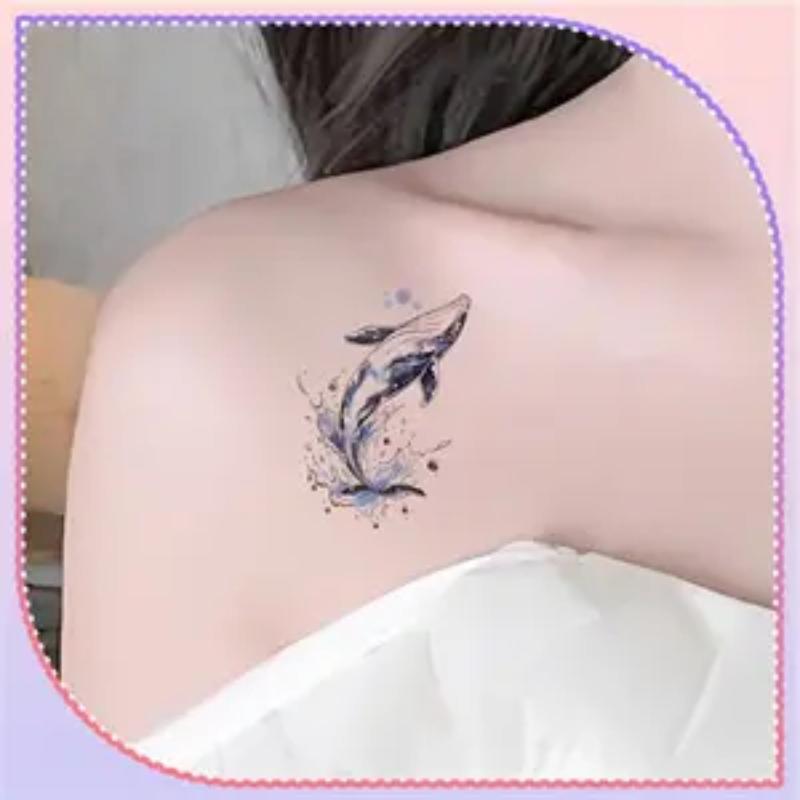 1/2 Sheets Jumping Whale Waterproof Temporary Tattoo Stickers Suitable For Arm And Leg Decoration