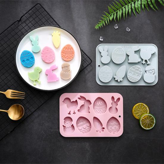Paas Siliconen Mal 8 Holtes 3D Konijn Wortel Ei Kuiken Vormen Anti-aanbak Flexibele Mal Chocolade Snoep Pudding Zeep Klei Bak Decoratie Gereedschap