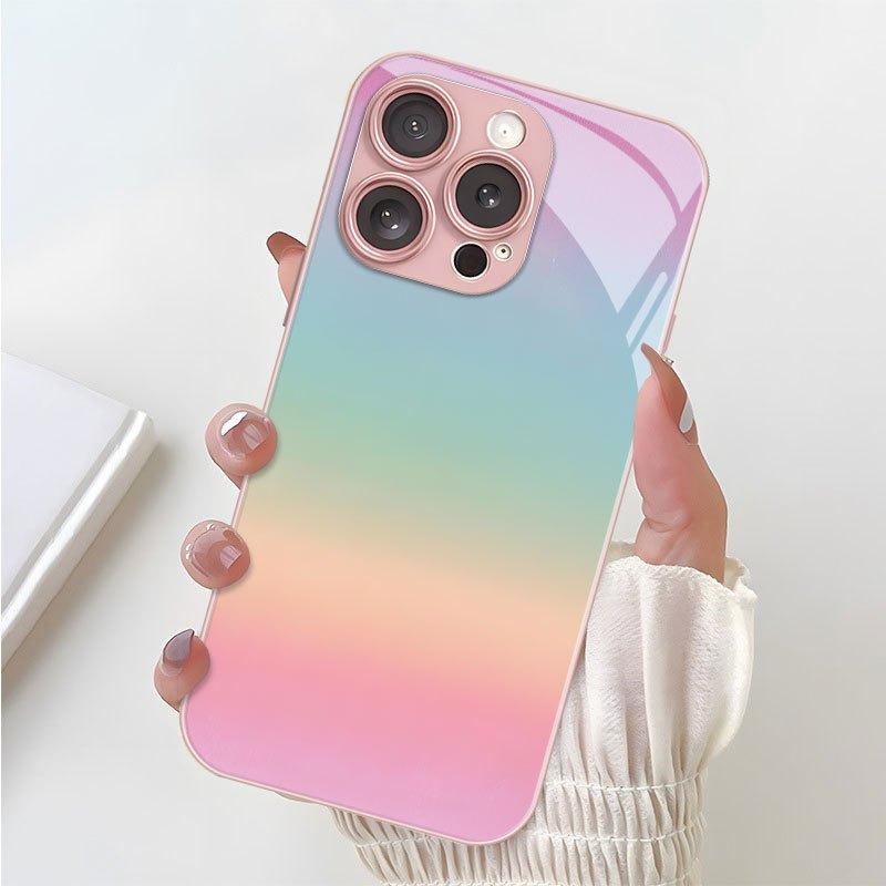 Mint Green Gradient Pattern Metallic Tempered Glass Phone Case For iPhone 17 16 15 14 13 12 11 Pro Max 15 Plus 17 Air 17E Cover