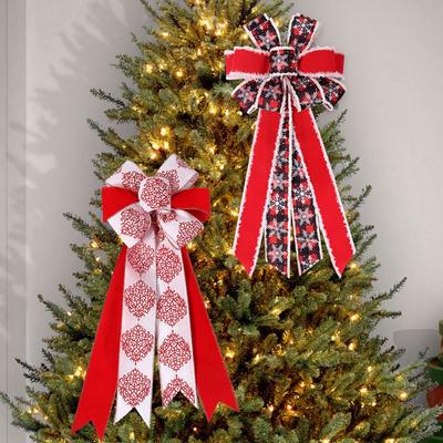 1pc Large Christmas Bows Xmas Snowflake Bows Vintage Christmas Ree Topper Bows for Christmas Holiday Home Decoration