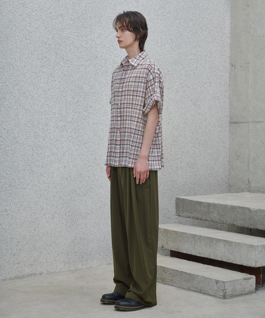 GLW Double-Pleat Wide Nylon Pants Khaki