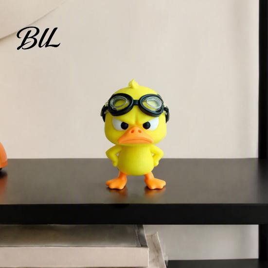 Cute Desk Decorations 3D Printed Angry Yellow Duck Figurine with Detachable Swimming Goggles, Funny Gifts for Lovers Statue, Desktop Ornament
