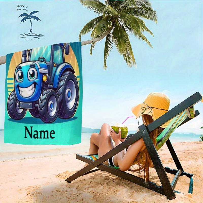 Custom Cartoon Tractor Beach Towel Personalized Name Kids Microfiber Bath Towels Soft Quick Dry Pool Lounger All Season Use