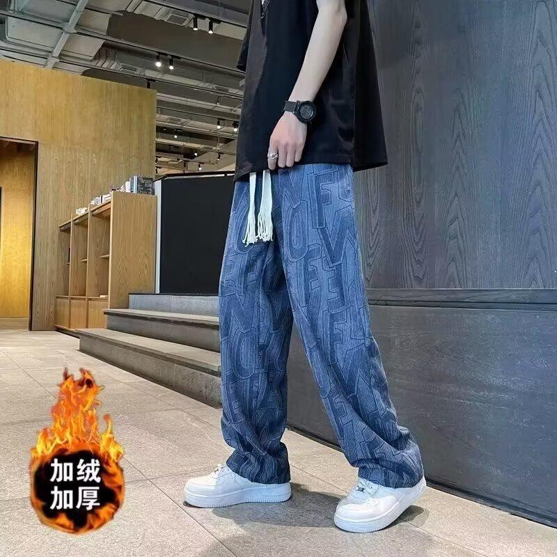 High Street Corduroy Casual Pants Men's Letters Printed Retro Fashion Trend Loose Straight Pants