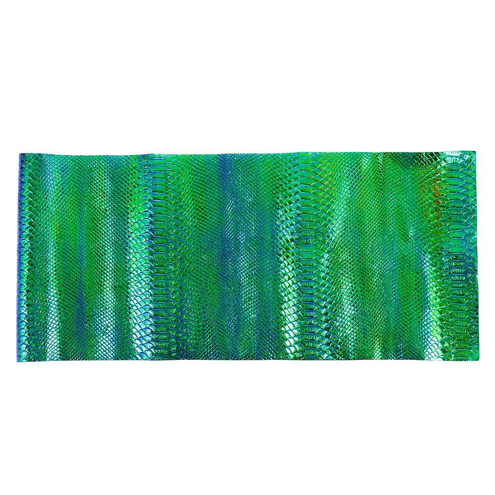 1 Rulou 30x135cm Foaie cu Model Piele de Șarpe Albastru și Verde Holografic Piele Artificială PU Model Piele de Șarpe