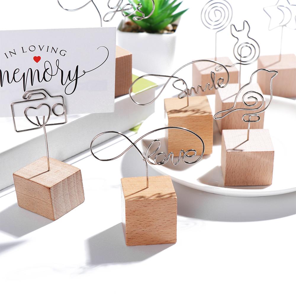 1 PC Metal Desktop Ornaments Wedding Decor Photo Clip Square Wooden Memo Holder Picture Frame