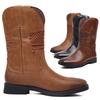 Fashion Classic Men Boots Retro Embroidered Long Boots Luxury Brand Cow Leather Boot Mid-calf Motorcycle Boots Men Western Cowboy Botas