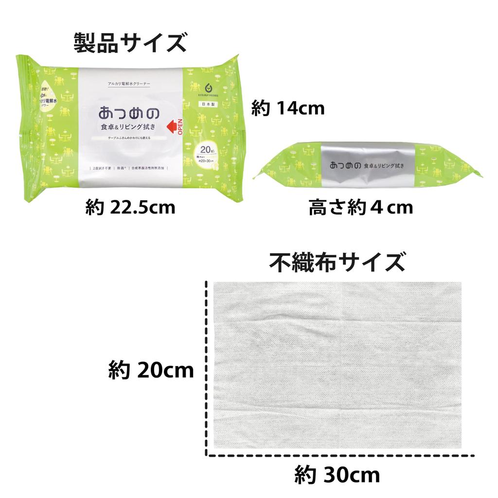 Toallitas limpiadoras de papel Hattori, limpiador de agua alcalina electrolizada, toallitas húmedas gruesas para mesa de comedor, 20 toallitas recolectadas, 20 x 30 cm, hechas en Japón
