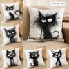 Whimsical Cat Art Cushion Cover Silky Short Plush Invisible Zipper Dustproof Sofa Pillow Case for Home Decor