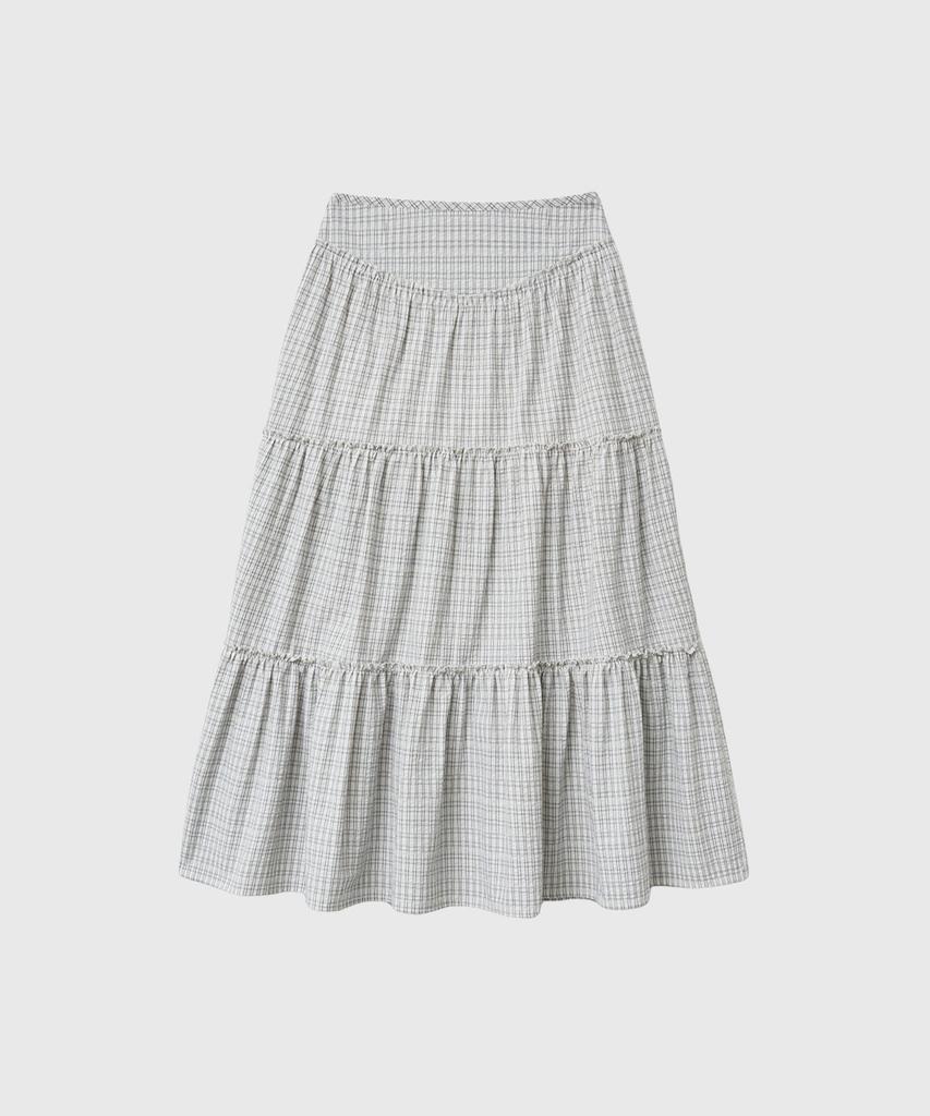 General Idea Shirred Tiered Long Skirt [Check] / Gf2Lsk511