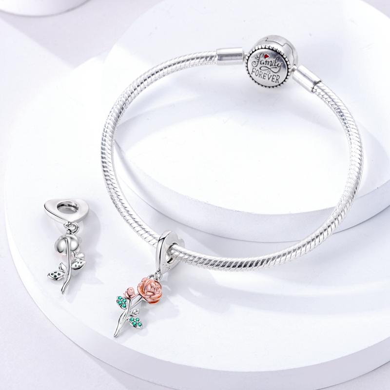 Colgantes Elegantes de Flores Hojas de Rosa Cobre Auténticos Abalorios Charms Compatibles Con Pulseras de Charms Auténticos Joyería Regalos para Mujeres