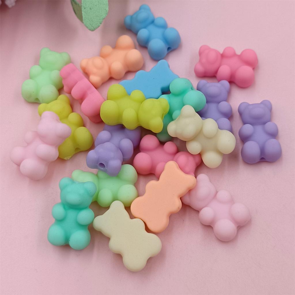 20Pcs 18*11mm Cute Bear Beads Loose Beads Arcylic Bear Shaped DIY Bracelets Jewelry Making Necklace Solid Color