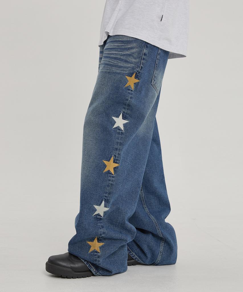 WAIKEI Star Denim Pants Medium Blue