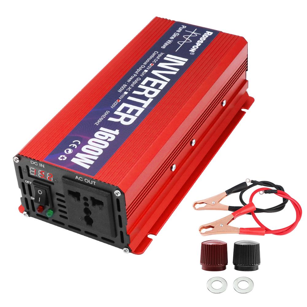 For Car Home Laptop Truck Pure Sine Wave Inverter Off Grid Power Converter USB Interface 12V To 220V Solar Car Inverters Portable 1600W